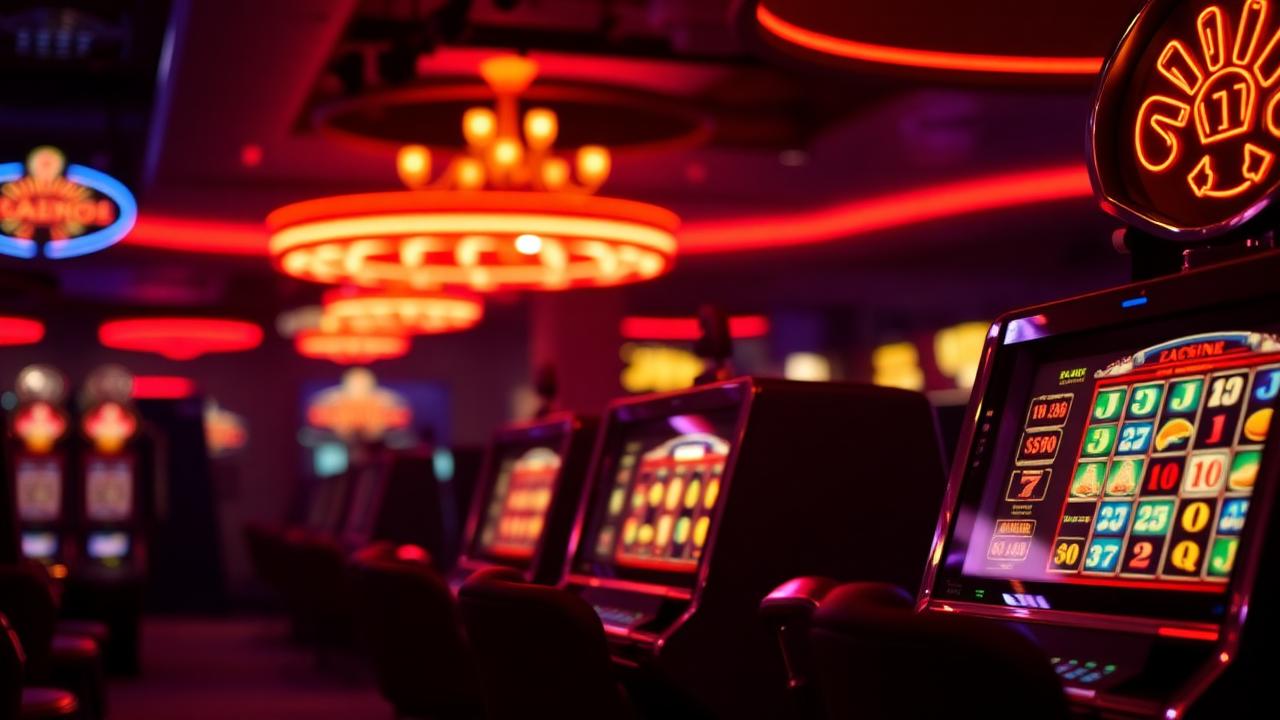 Glowing slot machines on the Oshi Casino floor